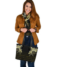 Viking Small Leather Tote, Fenrir Raven and Vegvisir Tattoo Yellow RLT12 - Wonder Print Shop