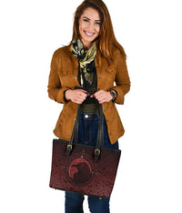 Viking Small Leather Tote Bag, Ethnic Odin Raven Red RLT12 - Wonder Print Shop