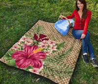 Kanaka Maoli (Hawaiian) Premium Quilt - Lauhala Hibiscus and Plumeria - Wonder Print Shop