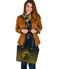 Viking Small Leather Tote Bag, Ethnic Odin Raven Gold RLT12 - Wonder Print Shop