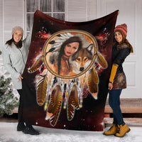 native-girl-dream-catcher-red-galaxy-blanket