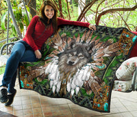 Native American Green Wolf Mandala Premium Quilt LT10 - Wonder Print Shop