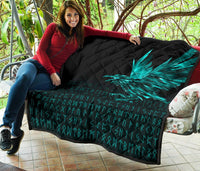 Viking Premium Quilt - The Raven Of Odin Rune Cyan RLT12 - Wonder Print Shop