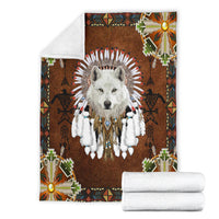 white-wolf-with-headress-feathers-blanket