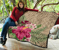 Kanaka Maoli (Hawaiian) Premium Quilt - Lauhala Hibiscus and Plumeria - Wonder Print Shop