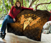Viking Premium Quilt Gold Spear Of The God Odin - Gungnir and Two Gold Ravens RLT12 - Wonder Print Shop