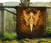 Viking Premium Quilt Gold Spear Of The God Odin - Gungnir and Two Gold Ravens RLT12 - Wonder Print Shop
