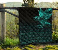 Viking Premium Quilt - The Raven Of Odin Rune Cyan RLT12 - Wonder Print Shop