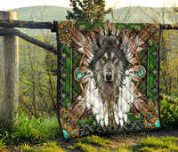 Native American Green Wolf Mandala Premium Quilt LT10 - Wonder Print Shop