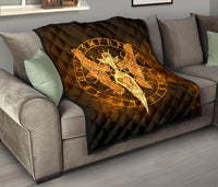 Viking Premium Quilt Gold Spear Of The God Odin - Gungnir and Two Gold Ravens RLT12 - Wonder Print Shop