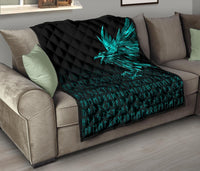 Viking Premium Quilt - The Raven Of Odin Rune Cyan RLT12 - Wonder Print Shop