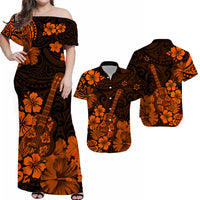 Hawaii Matching Hawaiian Shirt And Dress PolynesiaOrange Ukulele Flowers LT13 - Wonder Print Shop