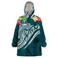 Guam Polynesian Summer Plumeria Turquoise Green Wearable Blanket Hoodie - Wonder Print Shop
