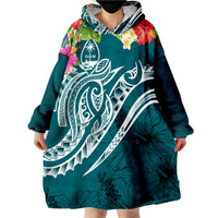 Guam Polynesian Summer Plumeria Turquoise Green Wearable Blanket Hoodie - Wonder Print Shop