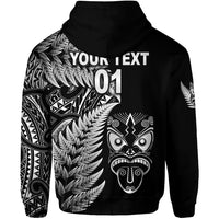 Custom New Zealand Haka Rugby Maori Zip Hoodie Silver Fern Vibes Black LT8 - Wonder Print Shop