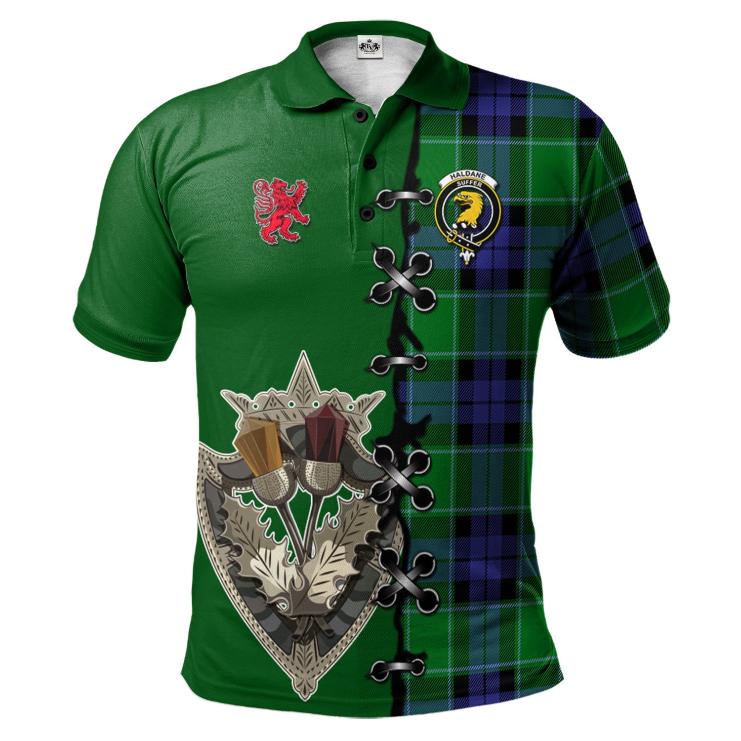 scottish-haldane-clan-crest-tartan-lion-rampant-and-celtic-thistle-polo-shirt