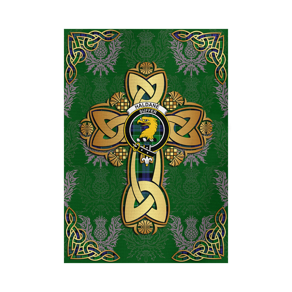 scottish-haldane-clan-crest-tartan-golden-celtic-thistle-garden-flag