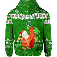 Custom Christmas Hawaii Zip Hoodie Santa Claus Surfing Simple Style Green LT8 - Wonder Print Shop