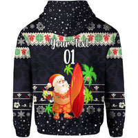 Custom Christmas Hawaii Zip Hoodie Santa Claus Surfing Simple Style Navy LT8 - Wonder Print Shop
