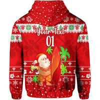 Custom Christmas Hawaii Zip Hoodie Santa Claus Surfing Simple Style Red LT8 - Wonder Print Shop