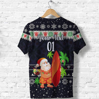 Custom Hawaii Christmas T Shirt Santa Claus Surfing Simple Style Navy LT8 - Wonder Print Shop