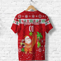 Custom Hawaii Christmas T Shirt Santa Claus Surfing Simple Style Red LT8 - Wonder Print Shop