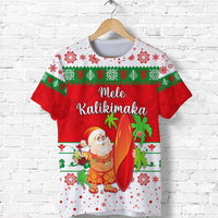 Custom Hawaii Christmas T Shirt Santa Claus Surfing Simple Style White LT8 - Wonder Print Shop