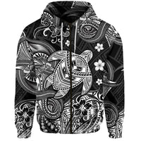 Hawaii Turtle Polynesian Zip Hoodie Plumeria Flower Unique Style Black LT8 - Wonder Print Shop