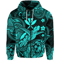 Hawaii Turtle Map Polynesian Zip Hoodie Kanaka Maoli Unique Style Turquoise LT8 - Wonder Print Shop
