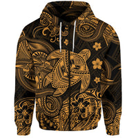 Hawaii Turtle Polynesian Zip Hoodie Plumeria Flower Unique Style Gold LT8 - Wonder Print Shop