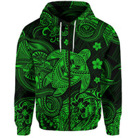 Custom Hawaii Turtle Polynesian Zip Hoodie Plumeria Flower Unique Style Green LT8 - Wonder Print Shop