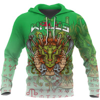 Custom Viking Wales Viking Dragon Style Green and White Hoodie RLT12 - Wonder Print Shop