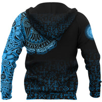 Viking Zip Hoodie - Raven Celtic Cyan RLT12 - Wonder Print Shop