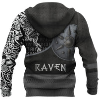 Custom Viking Zip Hoodie Armor Raven Tattoo RLT12 - Wonder Print Shop