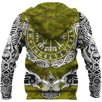Viking Zip Hoodie Raven Of Odin and Symbol Viking On Camo Background RLT12 - Wonder Print Shop