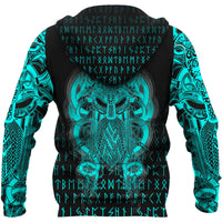 Viking Tyr Tattoo Cyan Zip Hoodie RLT12 - Wonder Print Shop