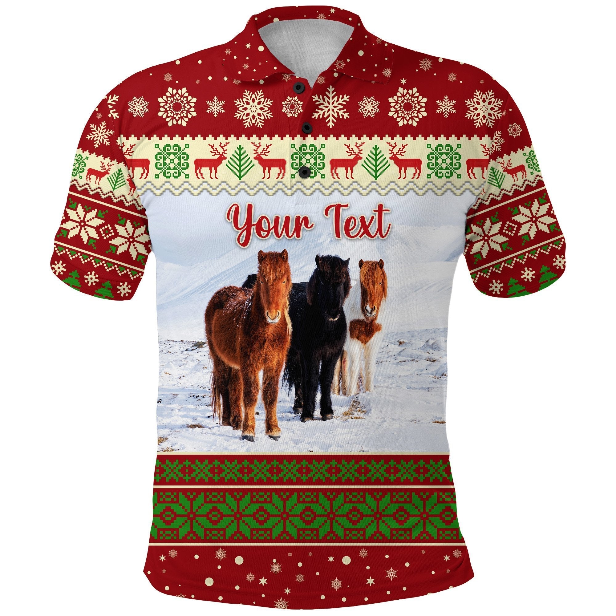 custom-personalised-icelandic-horse-christmas-polo-shirt-red