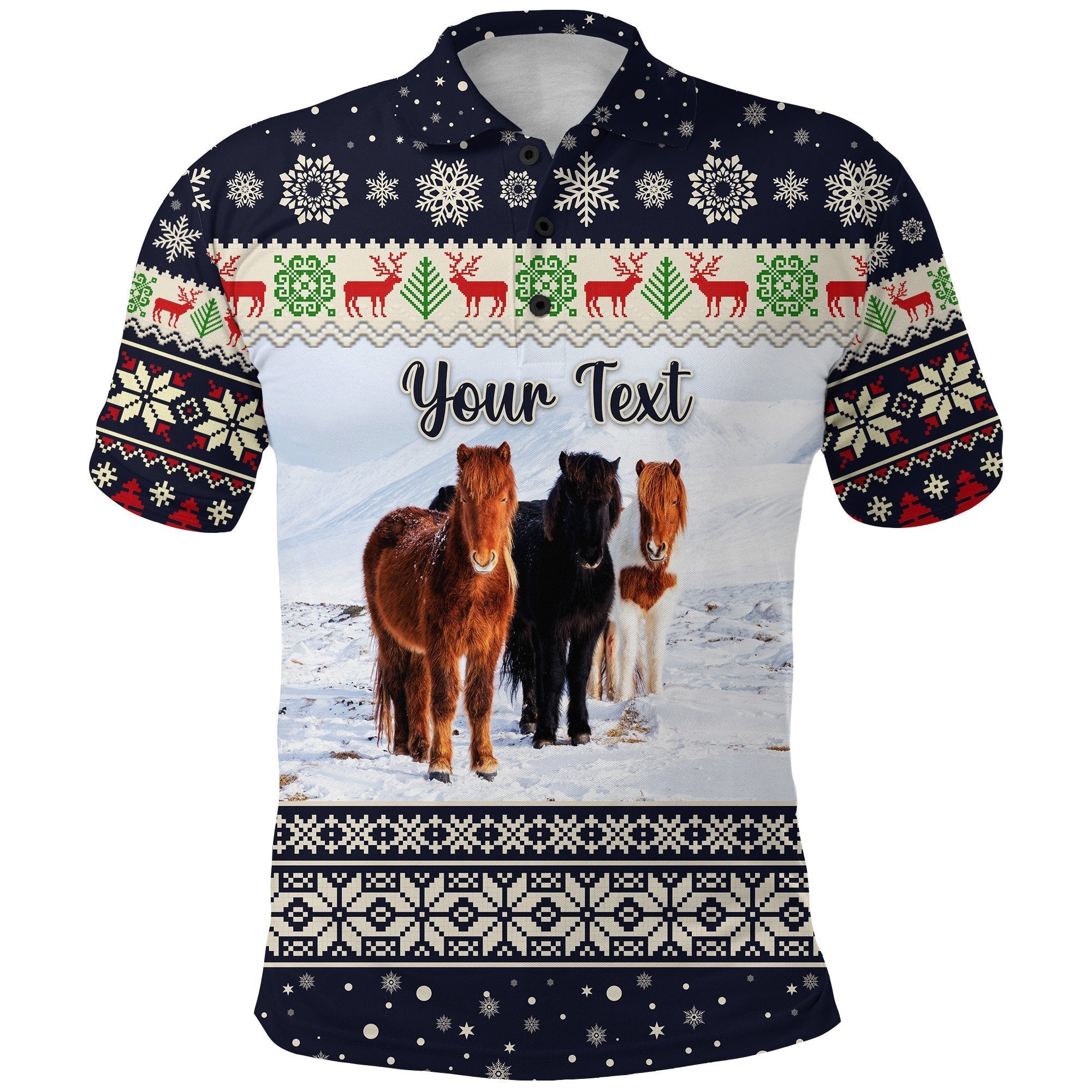 custom-personalised-icelandic-horse-christmas-polo-shirt-navy