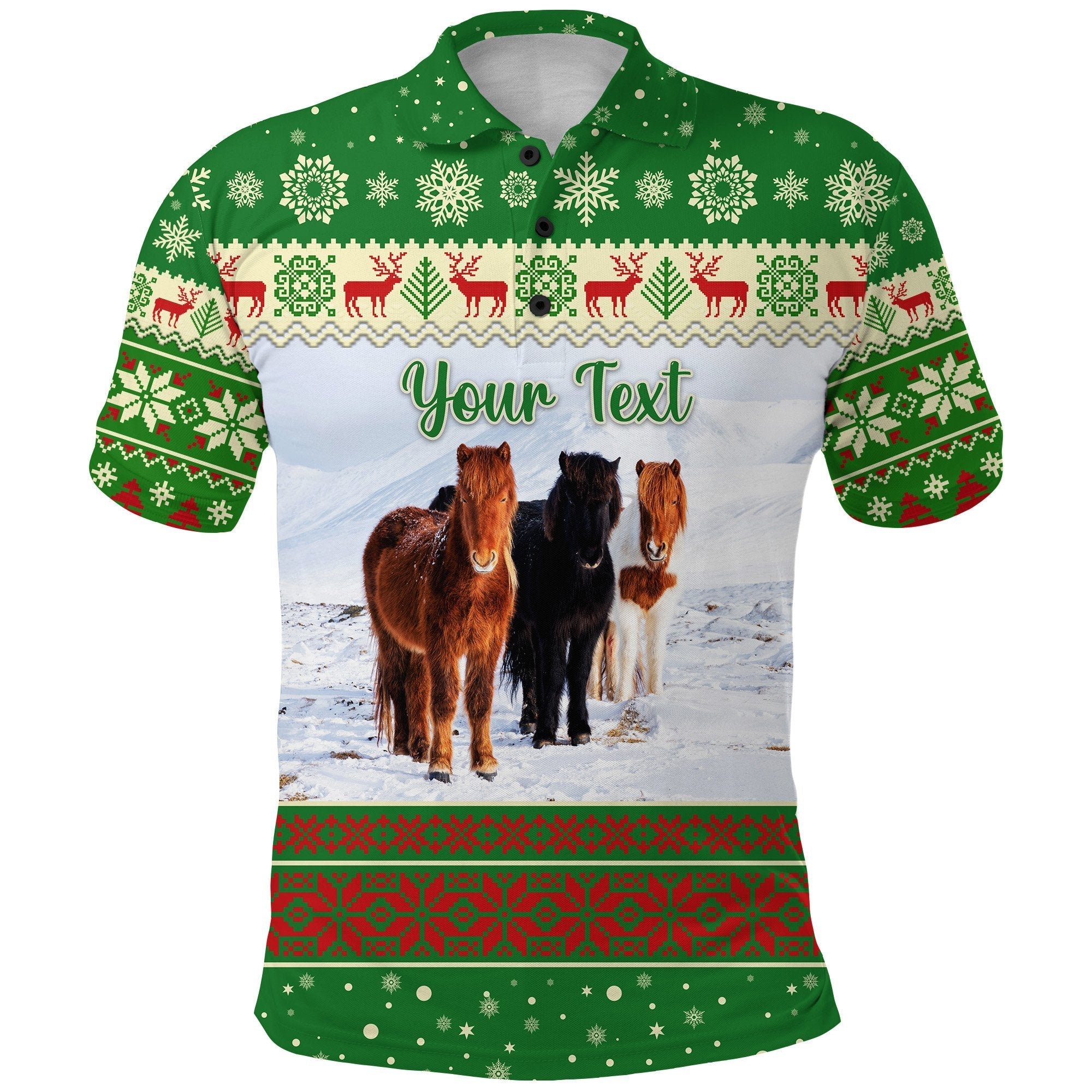 custom-personalised-icelandic-horse-christmas-polo-shirt-green