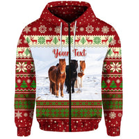 Custom Icelandic Horse Christmas Zip Hoodie Red LT8 - Wonder Print Shop