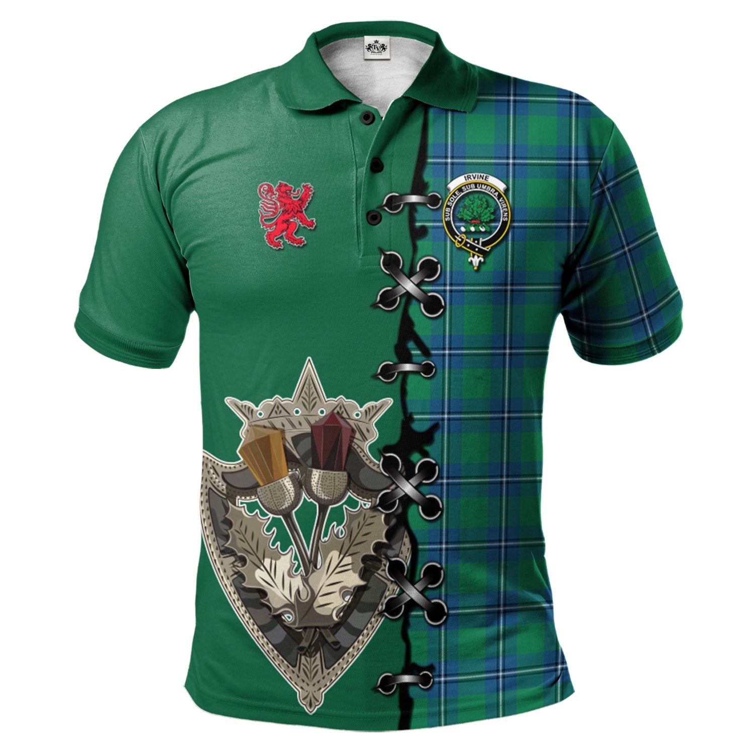 scottish-irvine-ancient-clan-crest-tartan-lion-rampant-and-celtic-thistle-polo-shirt