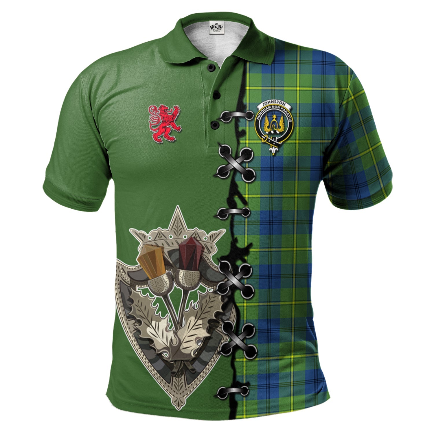 scottish-johnston-ancient-clan-crest-tartan-lion-rampant-and-celtic-thistle-polo-shirt