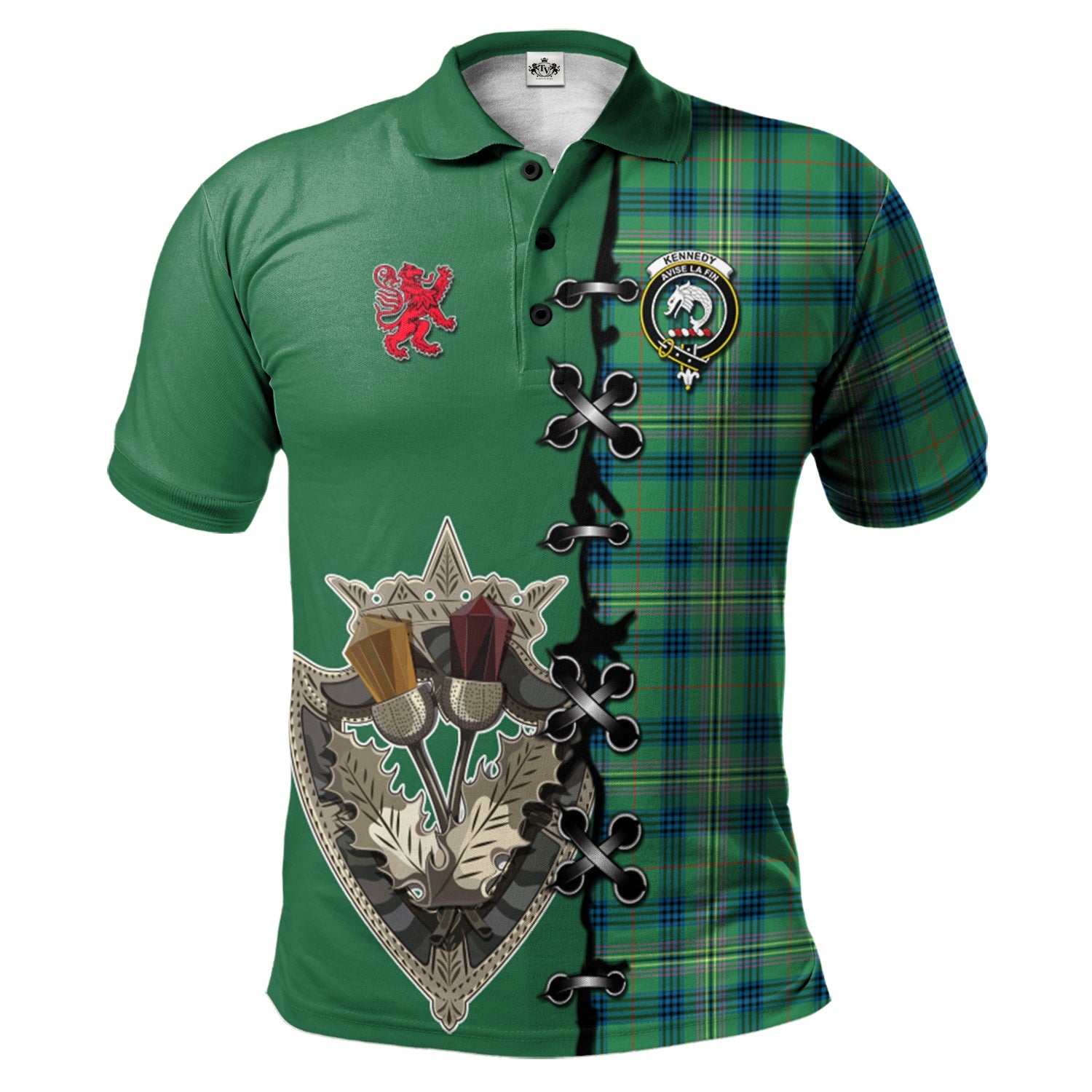 scottish-kennedy-ancient-clan-crest-tartan-lion-rampant-and-celtic-thistle-polo-shirt