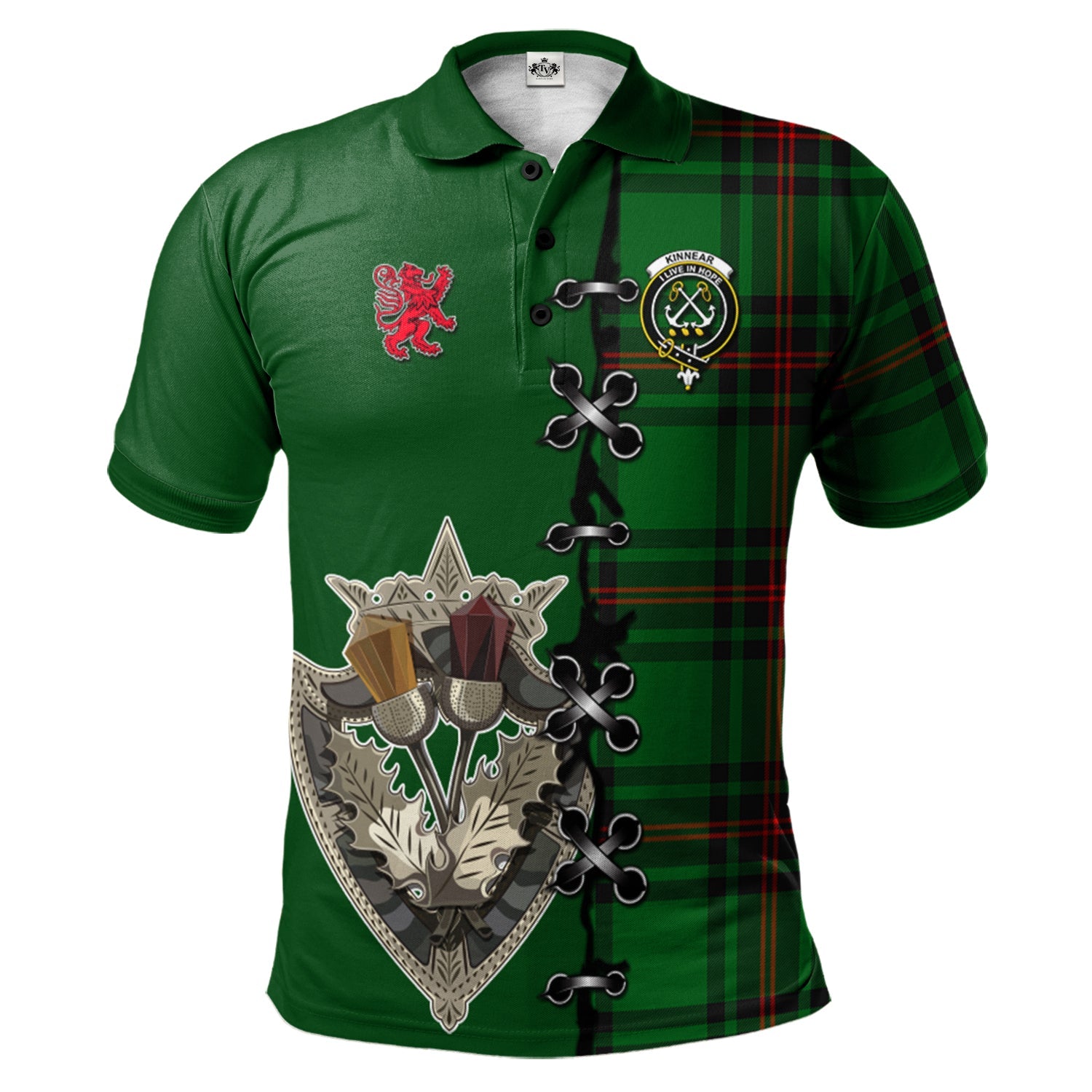 scottish-kinnear-clan-crest-tartan-lion-rampant-and-celtic-thistle-polo-shirt