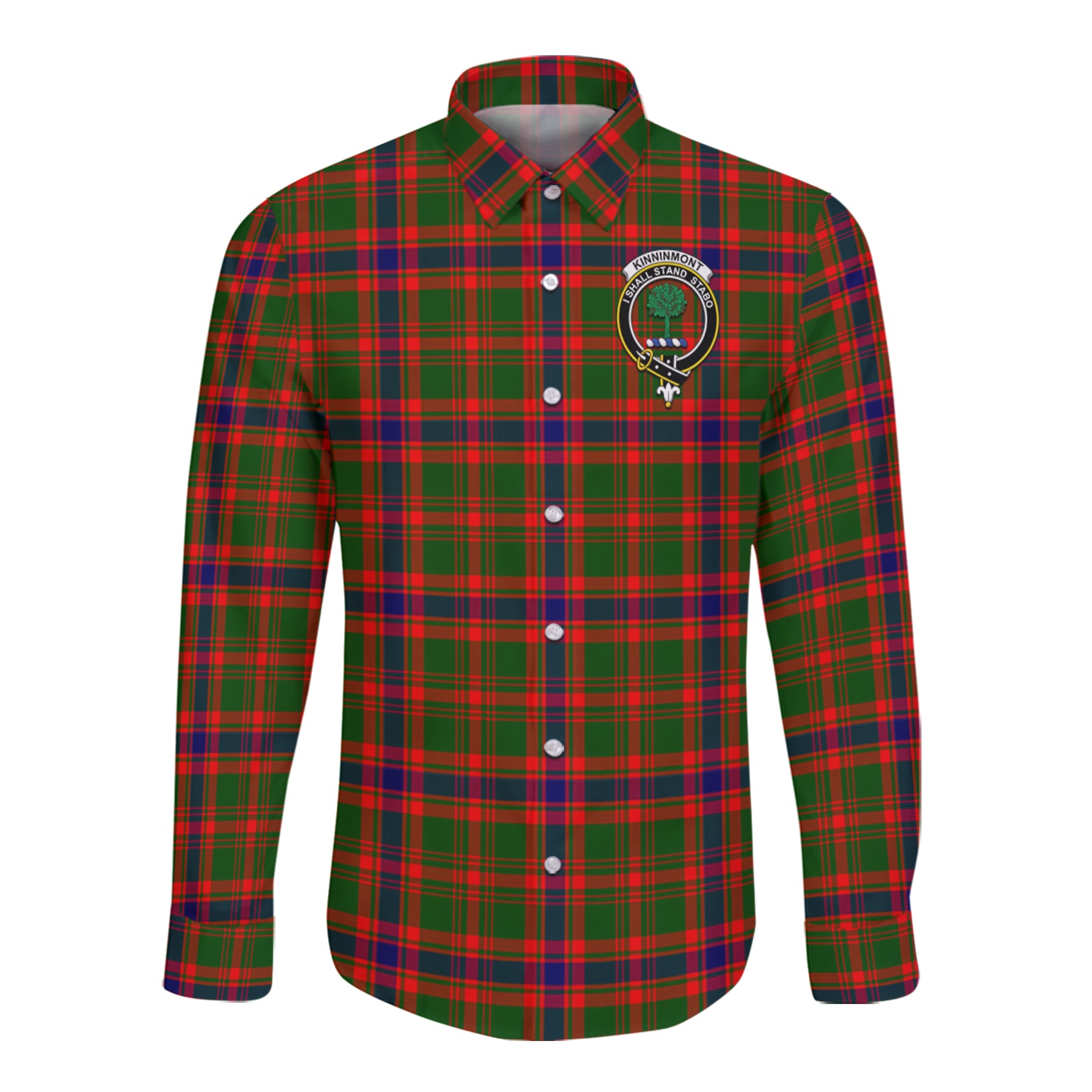 Kinninmont Tartan Long Sleeve Button Up Shirt with Scottish Family Crest K23