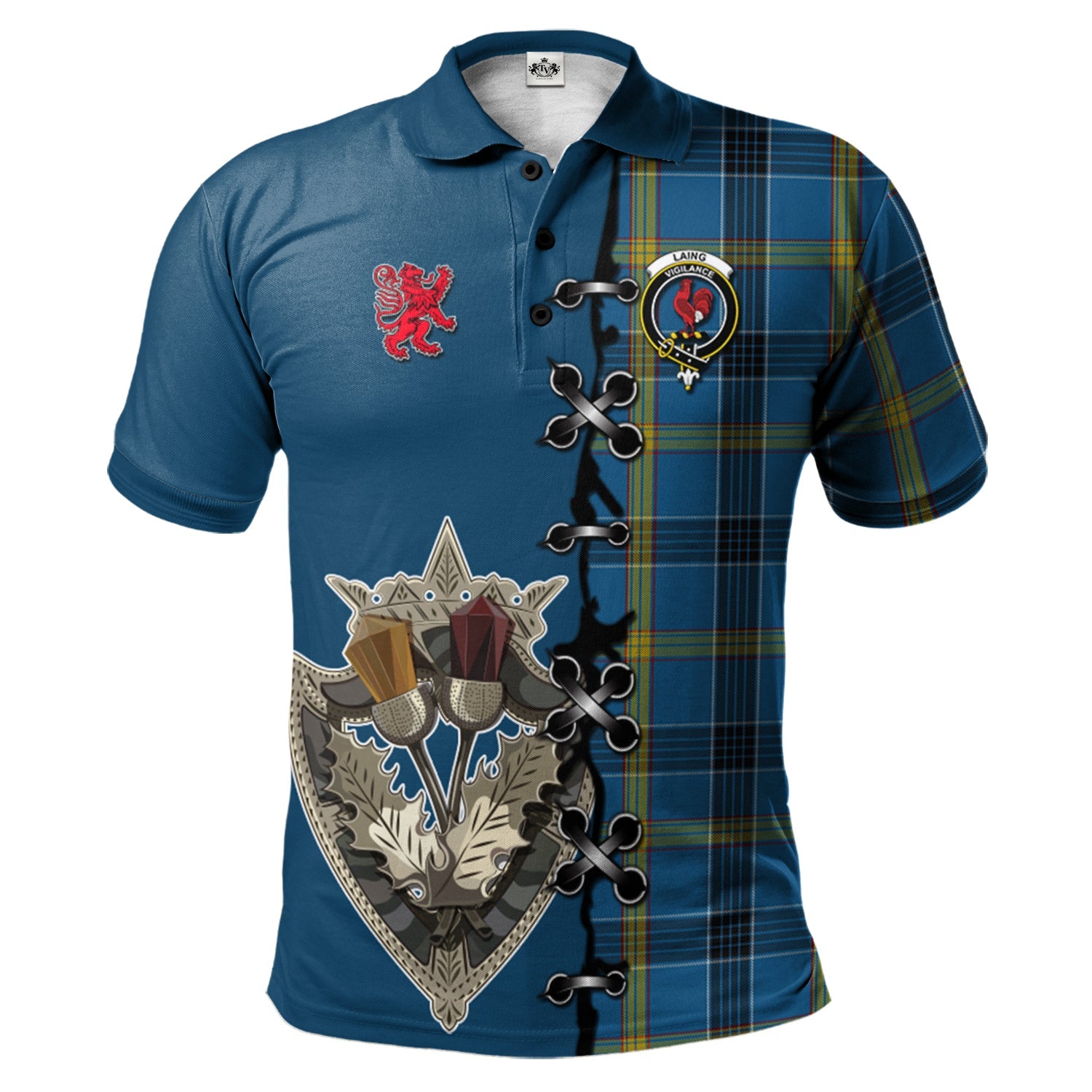 scottish-laing-clan-crest-tartan-lion-rampant-and-celtic-thistle-polo-shirt