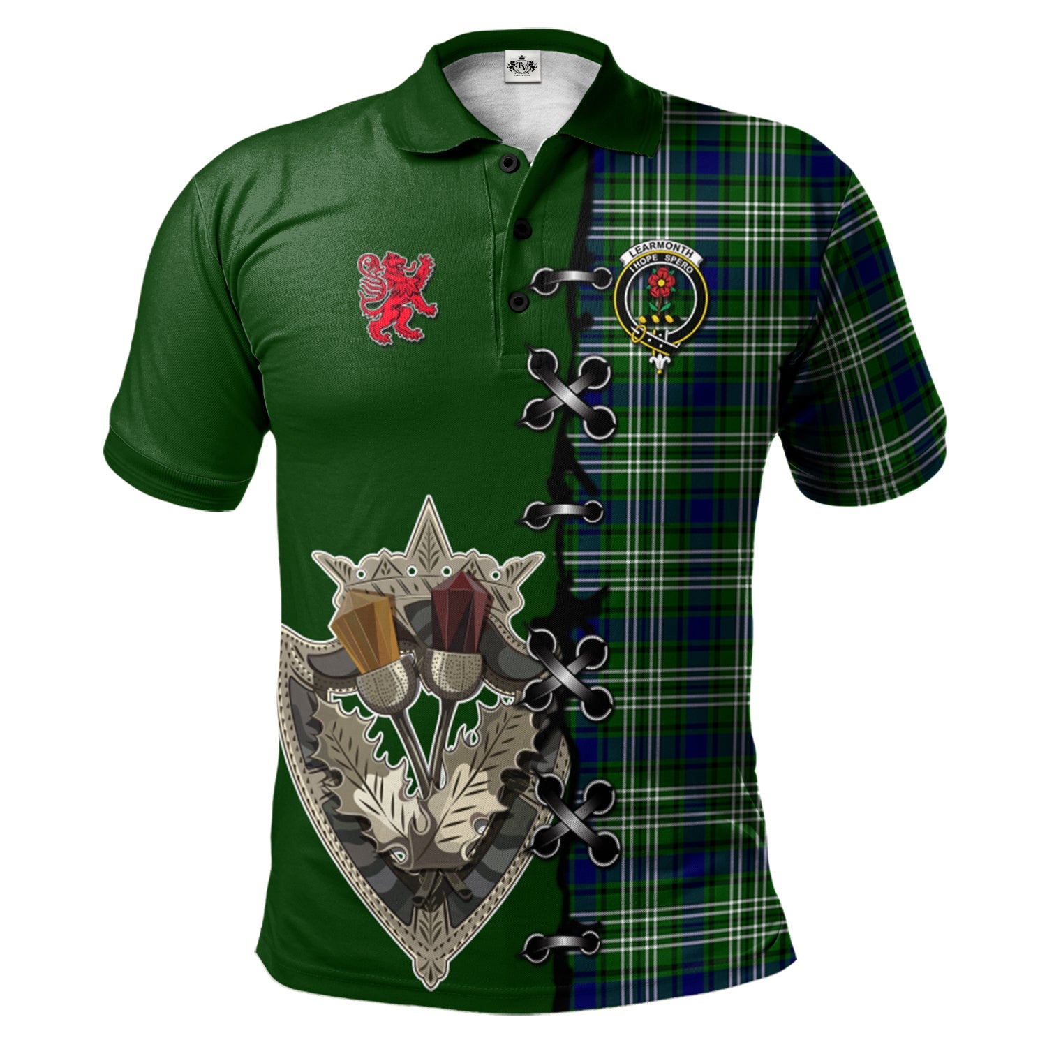 scottish-learmonth-clan-crest-tartan-lion-rampant-and-celtic-thistle-polo-shirt