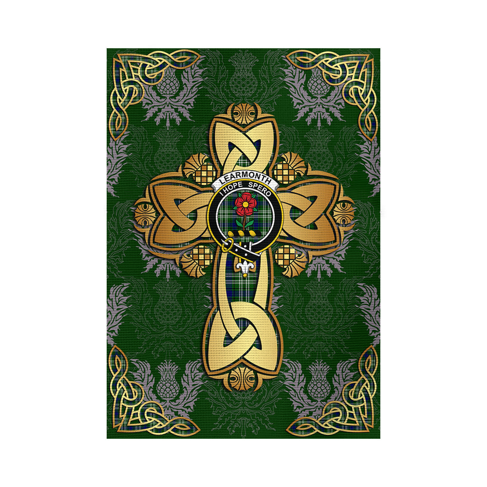 scottish-learmonth-clan-crest-tartan-golden-celtic-thistle-garden-flag