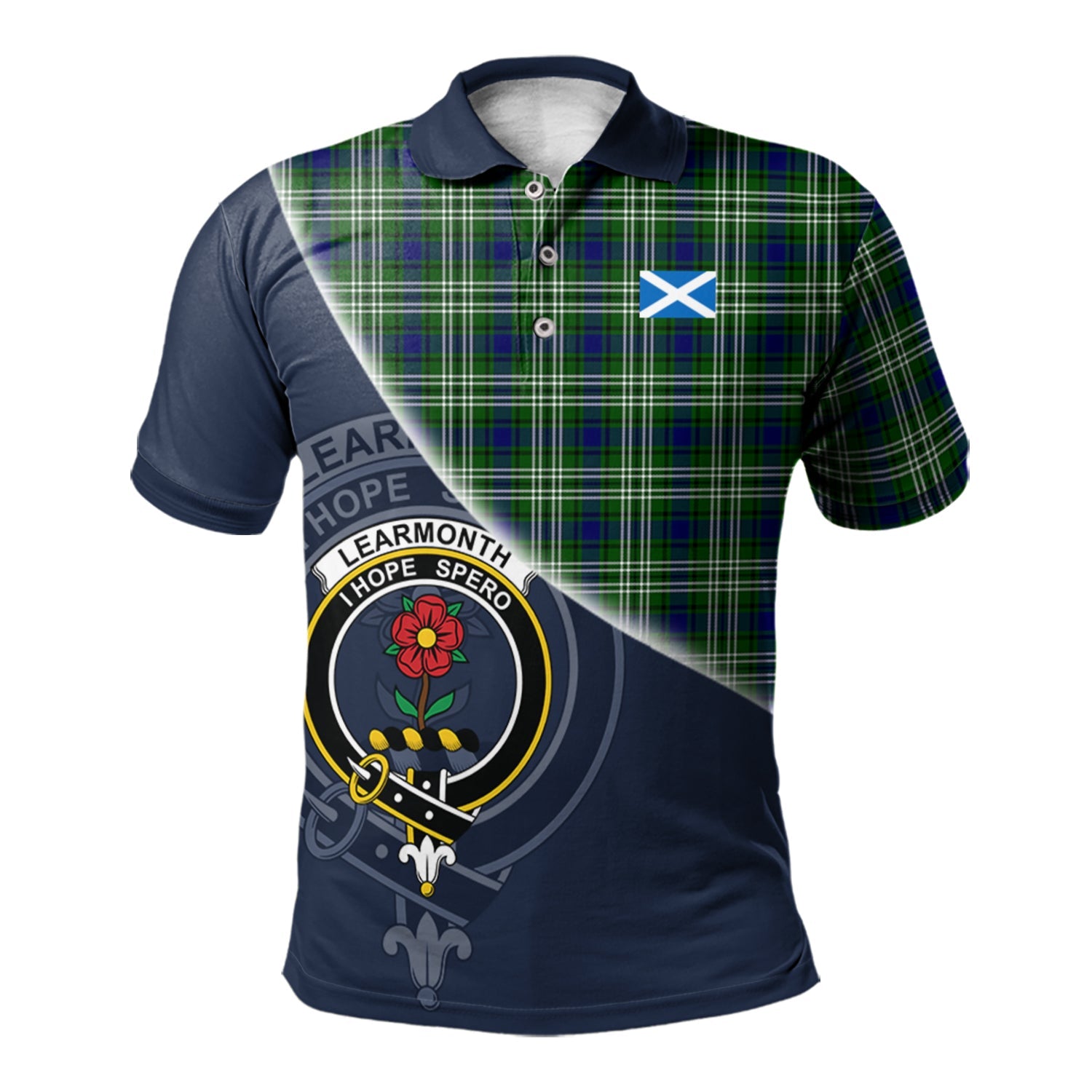 scottish-learmonth-clan-crest-tartan-scotland-flag-half-style-polo-shirt
