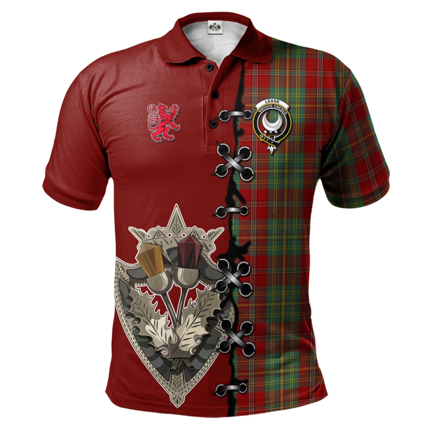 scottish-leask-clan-crest-tartan-lion-rampant-and-celtic-thistle-polo-shirt